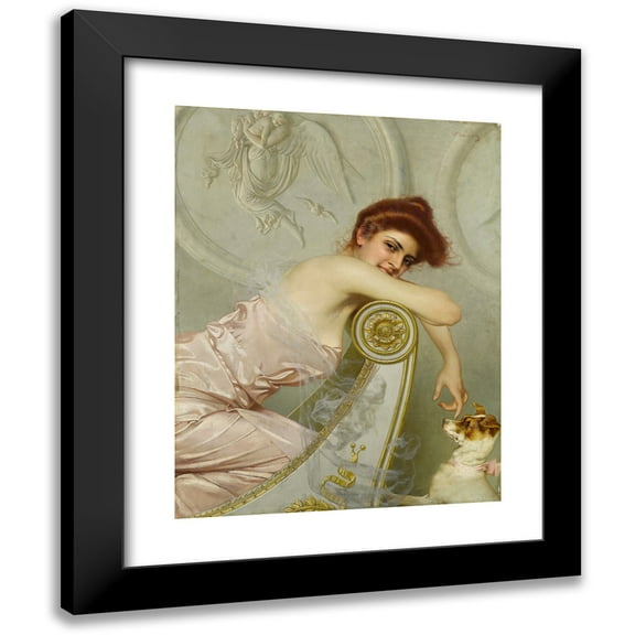 Vittorio Matteo Corcos 12x14 Black Modern Framed Museum Art Print Titled - Young Lady with Puppy (C1895)