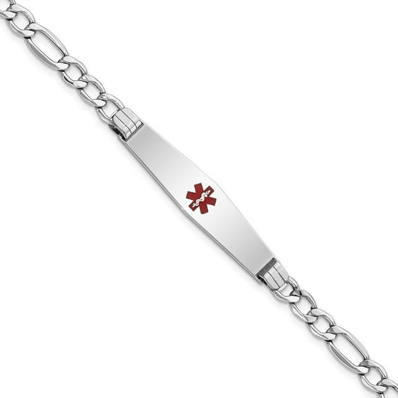 Auriga Fine Jewelry 14K White Gold Semi-Solid Soft Figaro Id Bracelet 7 inch for Women (L- 7inch, W- 9mm)