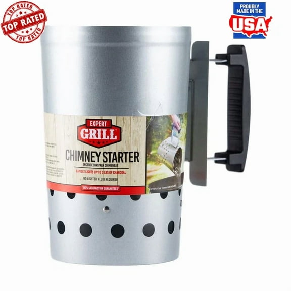 Chimney Starter Charcoal Grilling W/ Safety Handle Durable Steel Construction Us