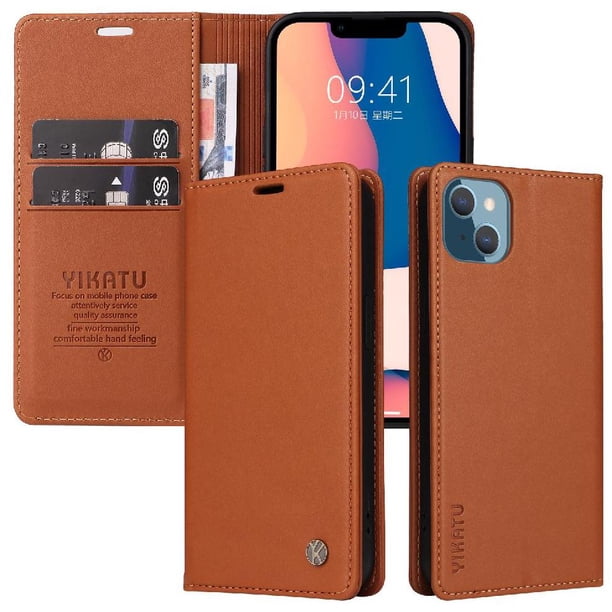 Funda para iPhone 14 Plus Estuche de Cuero PU Tipo Cartera con Ranuras para Tarjetas y Cierre Magnético