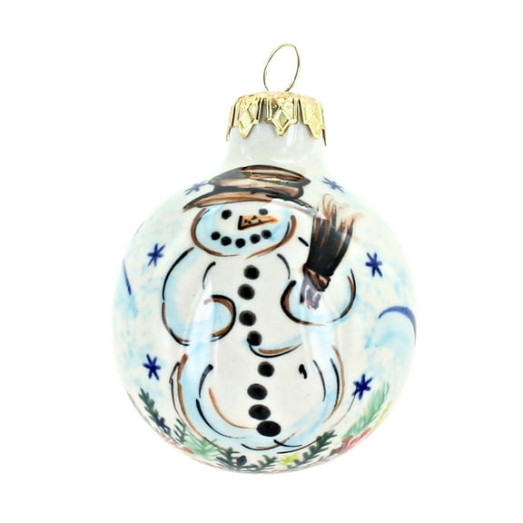 Blue Rose Polish Pottery Little Snowman Small Christmas Ball