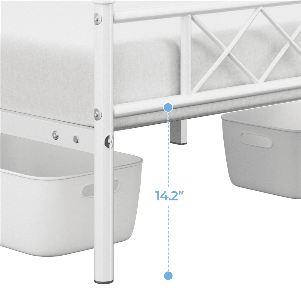 Renwick X-design Metal Platform Twin Bed,Adult , White