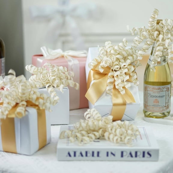 8 Counts Fall Curly Bows for Gift Wrapping Moss Green Orange Red with Self Adhesive & Twist Tie, 7 inch Sheer Satin Ribbon Bow for Presents, Gift Basket Thanksgiving Party Favors Wedding Christmas