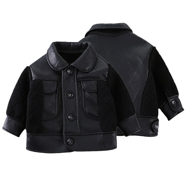 Beautyzll Manteaux Vestes en Cuir pour Garçon Tout-Petit 2-6 Ans Hiver Chauds à Revers Manteau en Cuir