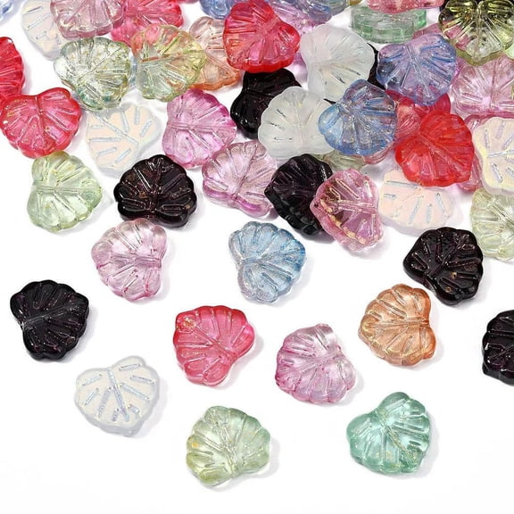 U8MO 100x Frosted Clear Glass Leaf Spacer Beads for DIY Hairpins Décor Jewelry Making