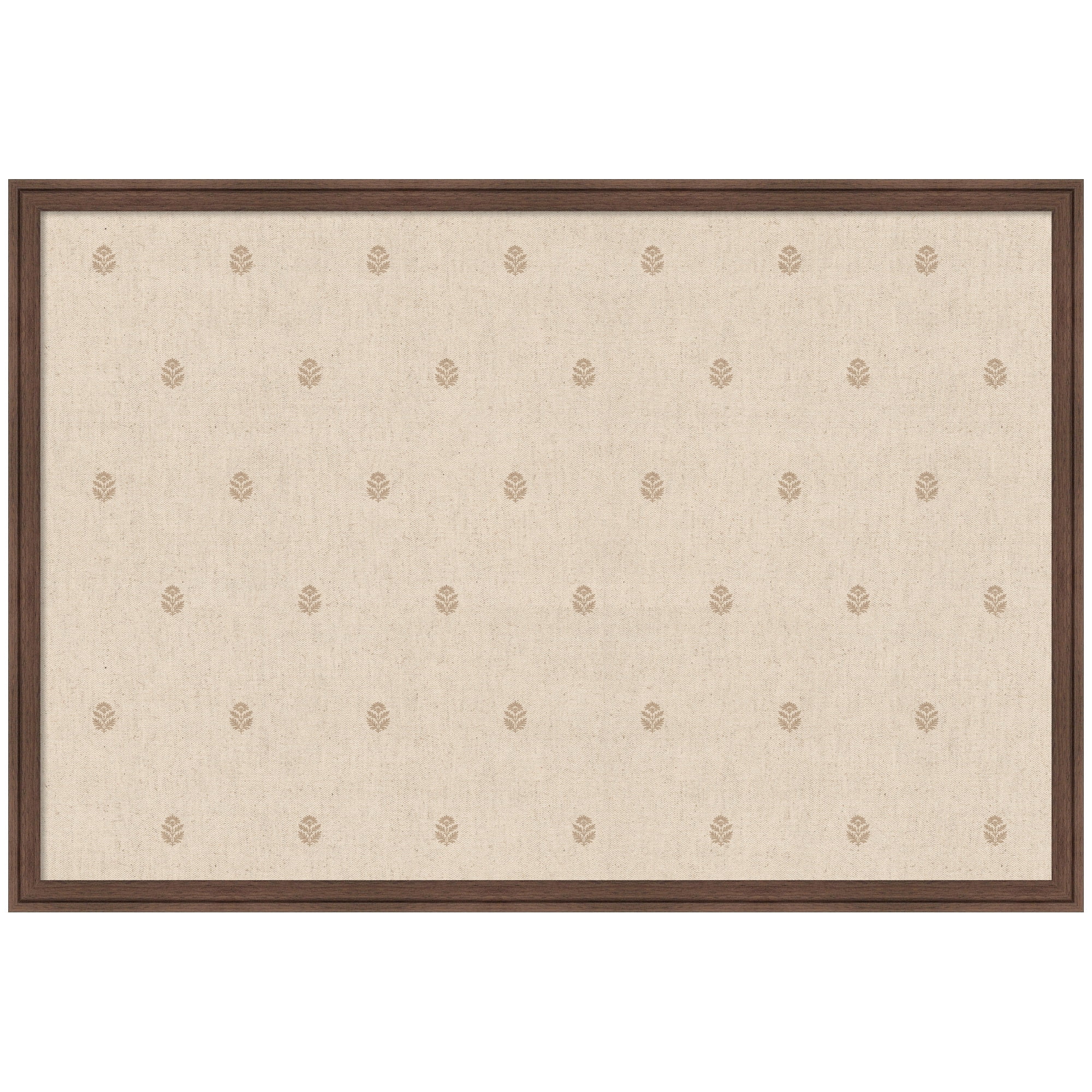 Kate and Laurel Framed Fabric Pinboard 38 x 26, Beige Botanical Block Print Printed Linen Classic Bulletin Board for Use as a Vision Board or Wall Organization, Florence Medium Brown Frame