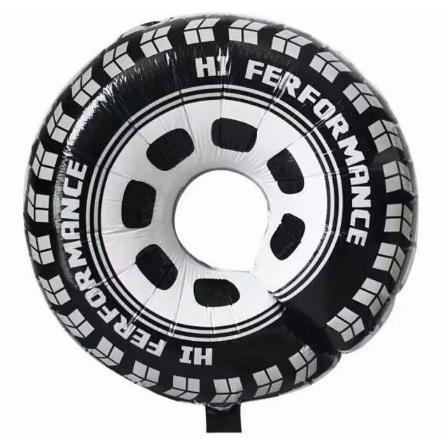 Globo de película de aluminio con diseño de neumático redondo de 18 pulgadas, serie de neumáticos a rayas a cuadros negros, decoración de globos para cumpleaños