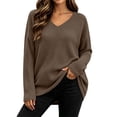 thumbnail image 6 of Bnwani Womens Blouses Loose Plus Size Shirts Elegant Waffle Pattern Long Sleeve V-Neck Pullover Tops Coffee 2XL, 6 of 9