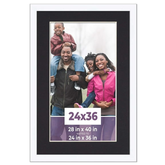 24x36 Frame White With Black Picture Mat For 24x36 Photo - White 28x40 Frame To Display Print or