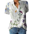 thumbnail image 1 of ICHUANYI Clearance Women's Fashion Summer V Neck Leisure Short Sleeve Pocket Buttons Printing Tops(White, L) ICHUANYI WER2023081117944, 1 of 4