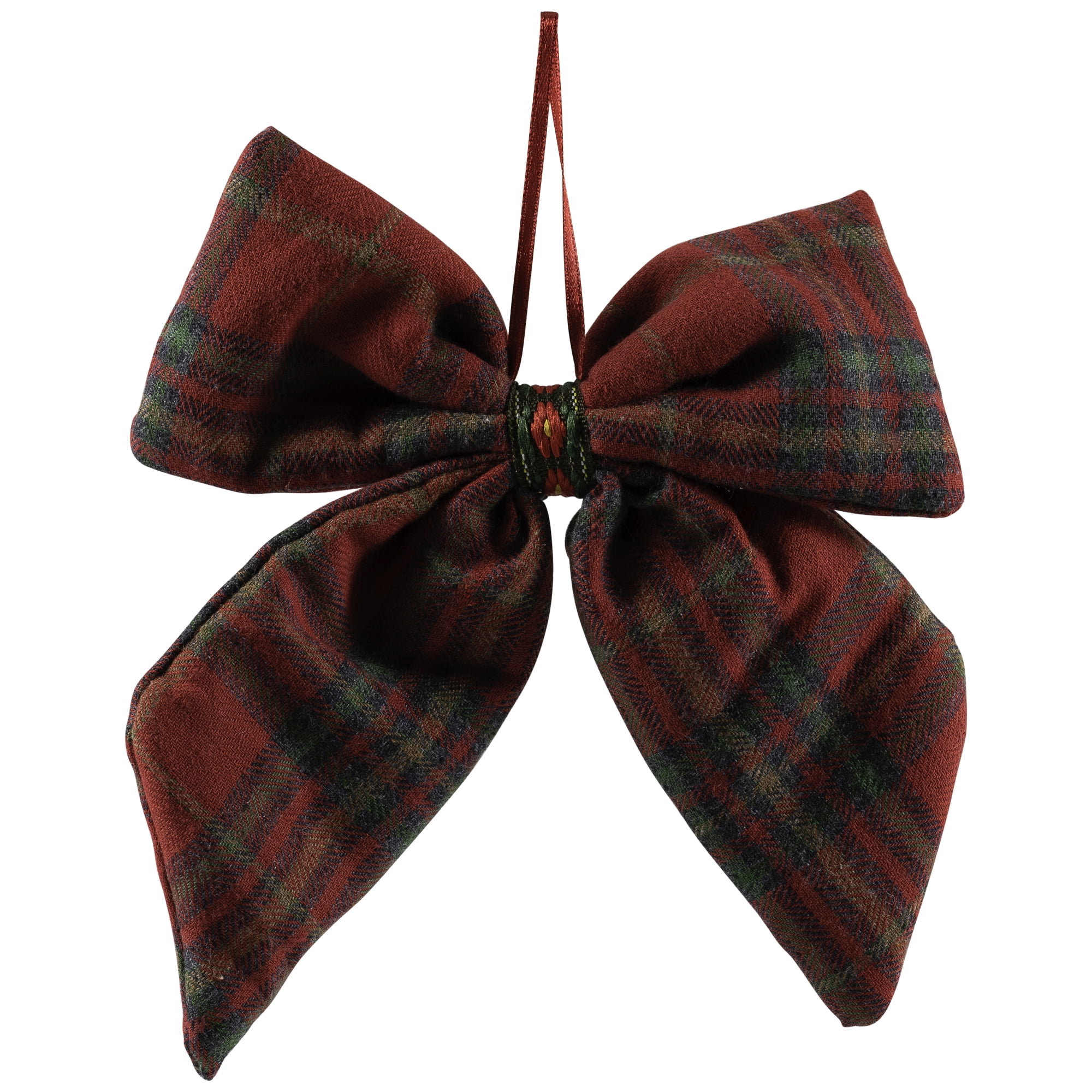 Plush Plaid Bow Christmas Ornaments - 7.5" - Set of 4