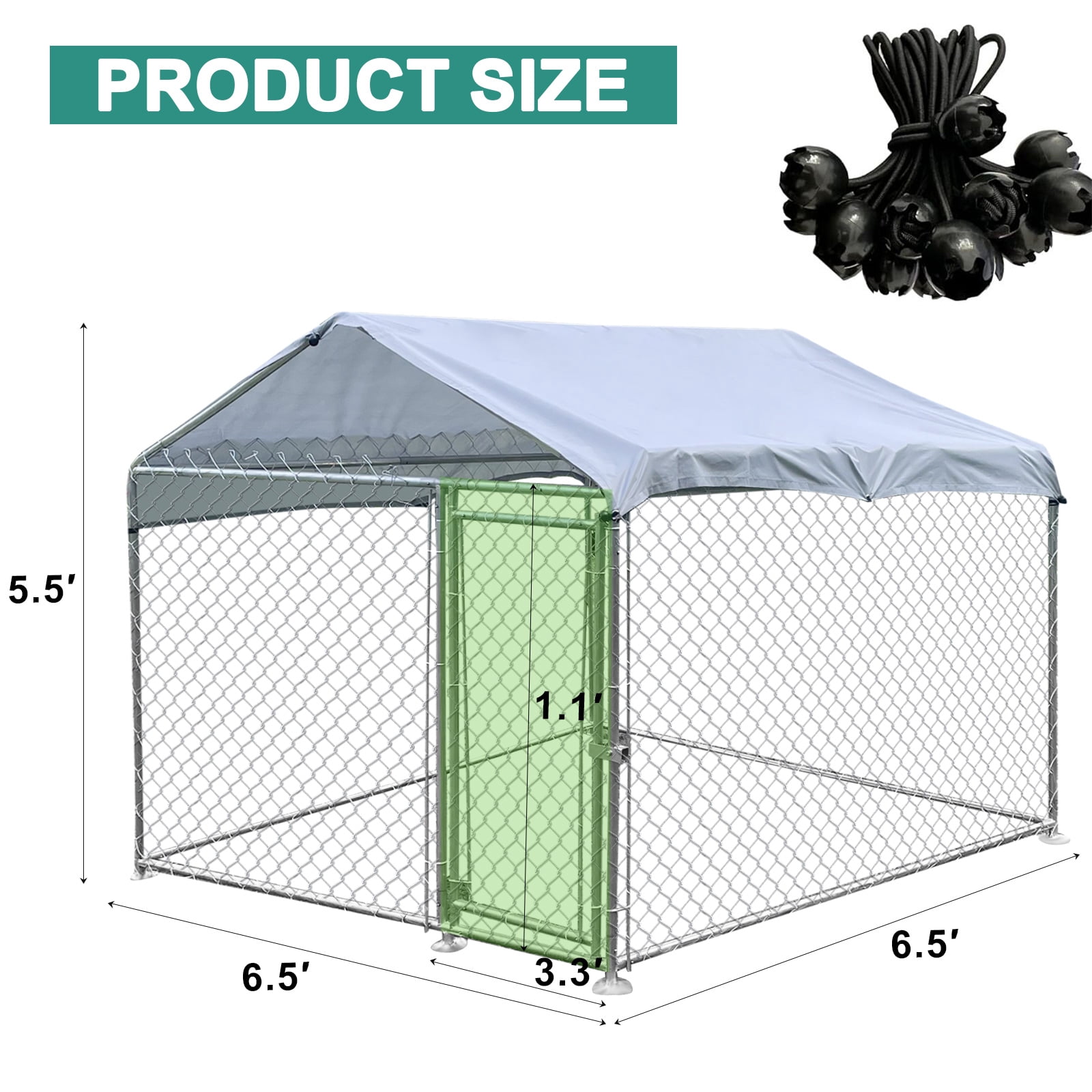 Caulitar 6.6 x 6.6 ft Large Outdoor Dog Run Kennel, Heavy Duty Dog Pets Cage Galvanized Steel Dog Fence Dog Enclosure Playpen with Waterproof Cover