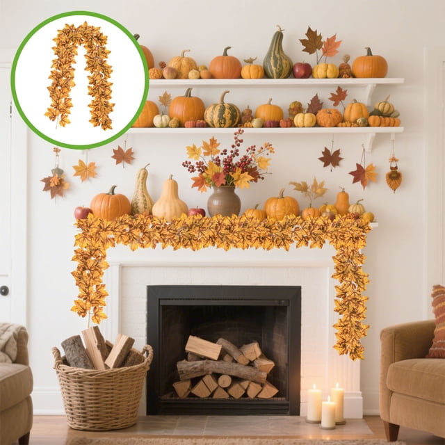 RKSTN Thanksgiving Flower Garland Fall Decor Thanksgiving Decorations Artificial Leaf Garland Rattan Hanging Pumpkin Maple Leaf Garland Indoor Home Fall Decor Party Fireplace Decorations