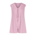 thumbnail image 4 of Womens Solid Color Rompers Summer Loose Sleeveless Pleated Tie Front V Neck Shorts Jumpsuits With Pockets, 4 of 9