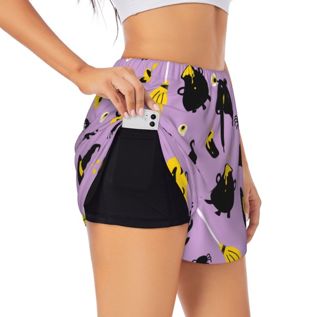 Balery Cute Halloween Pantalones cortos deportivos para mujer con forro y dos bolsillos, elásticos, para entrenamiento, gimnasio, yoga-XX-Large