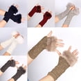 thumbnail image 2 of Guantes de invierno para mujer, mitones con pantalla táctil, guantes gruesos de medio dedo de color sólido, licor, 2 of 5