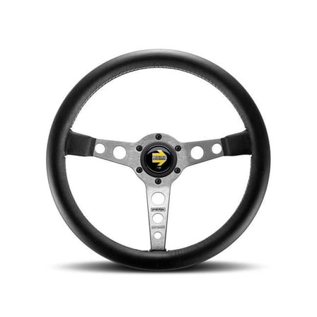 Momo PRO35BK0S 350 mm Black Leather White Stitch & Brushed Spokes Prototipo Steering Wheel