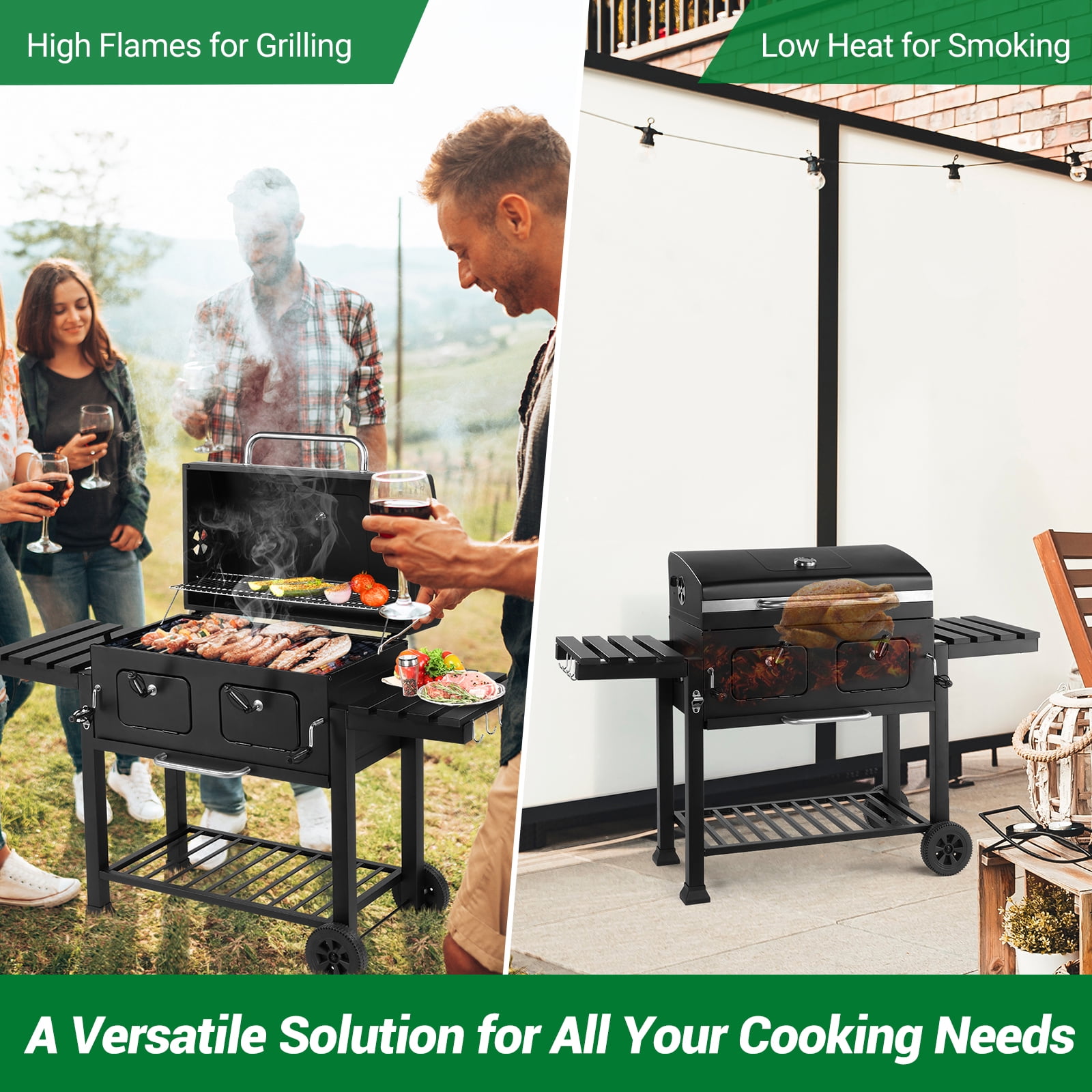 Zimtown BBQ Grill Outdoor Charcoal Barbecue Pit Smoker with Double Charcoal Tray Separable Adjustment Independent Temperature Control for BBQ Events,Party,Wedding
