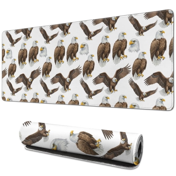 31.5x11.8 Inch Gaming Mouse Pad, Non-Slip Stitched Rubber Desk Mat for Desktop & Laptop,Eagle Realistic White Pattern