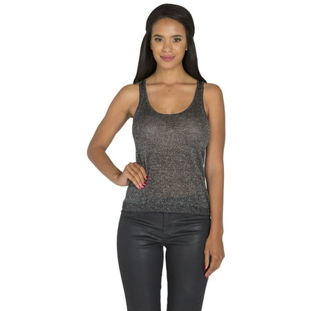 - S&P Women's Tank Tops Silver Sparkle Gray Stretch Fine Gauge Sweater Knit
