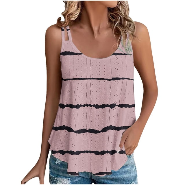Ashirexll Débardeurs Sans Manches pour Femmes Été Ample Décontracté Mode Imprimé Col Rond Blouses.