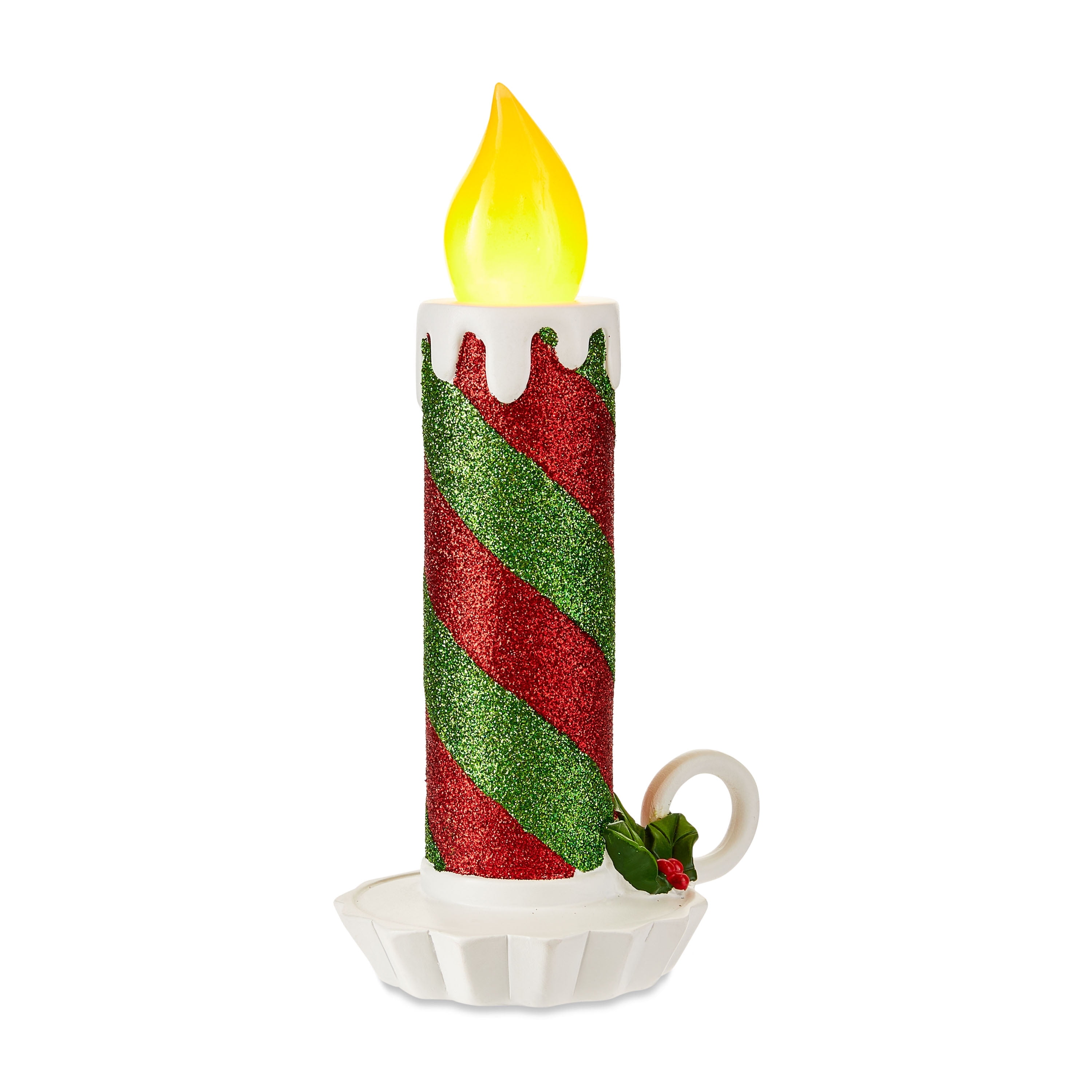 Mr. Christmas Bougie décorative à rayures rouges et vertes scintillantes de 10 po Mr. Christmas Bougie pailletée rayée rouge et verte de 10 pouces