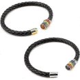 thumbnail image 4 of Gay Pride Bracelet Rainbow Bracelet (2 Packs),couple Black Leather Bracelet Mens Womens Bangle With Rainbow Striped Magnetic Clasp 22cm, 4 of 5