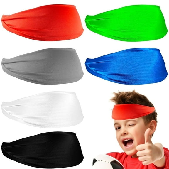 NOGIS Kids Sports Headbands 6 Pcs Boys Headband Elastic Hairband Soft Athletic Sweatbands Non Slip Breathable Sweatband for Kids Toddler Running Sports