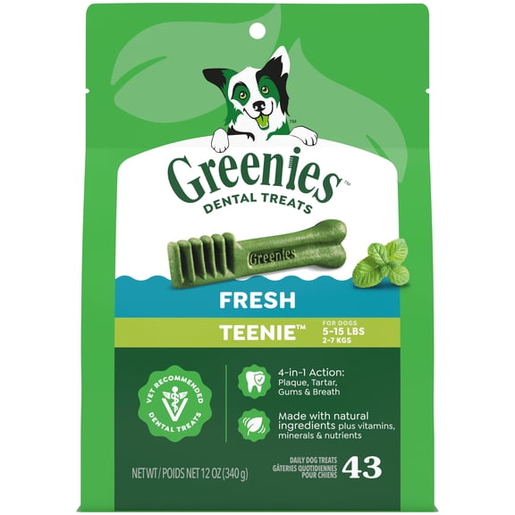 Greenies Fresh Flavor Adult Natural Dental Dog Treats Teenie Size, 12 oz Pack (43 Count)