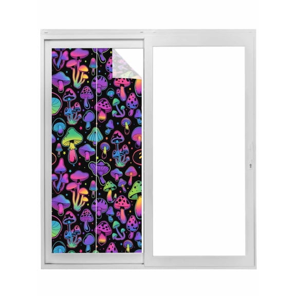 Purple Green Mushroom Window Privacy Film, Abstract Art Botanical Gradient Static Cling UV Sun Blocking Tint Film Heat Control Windows Films for Bedroom Bathroom, Window Stickers 23.6"x59"