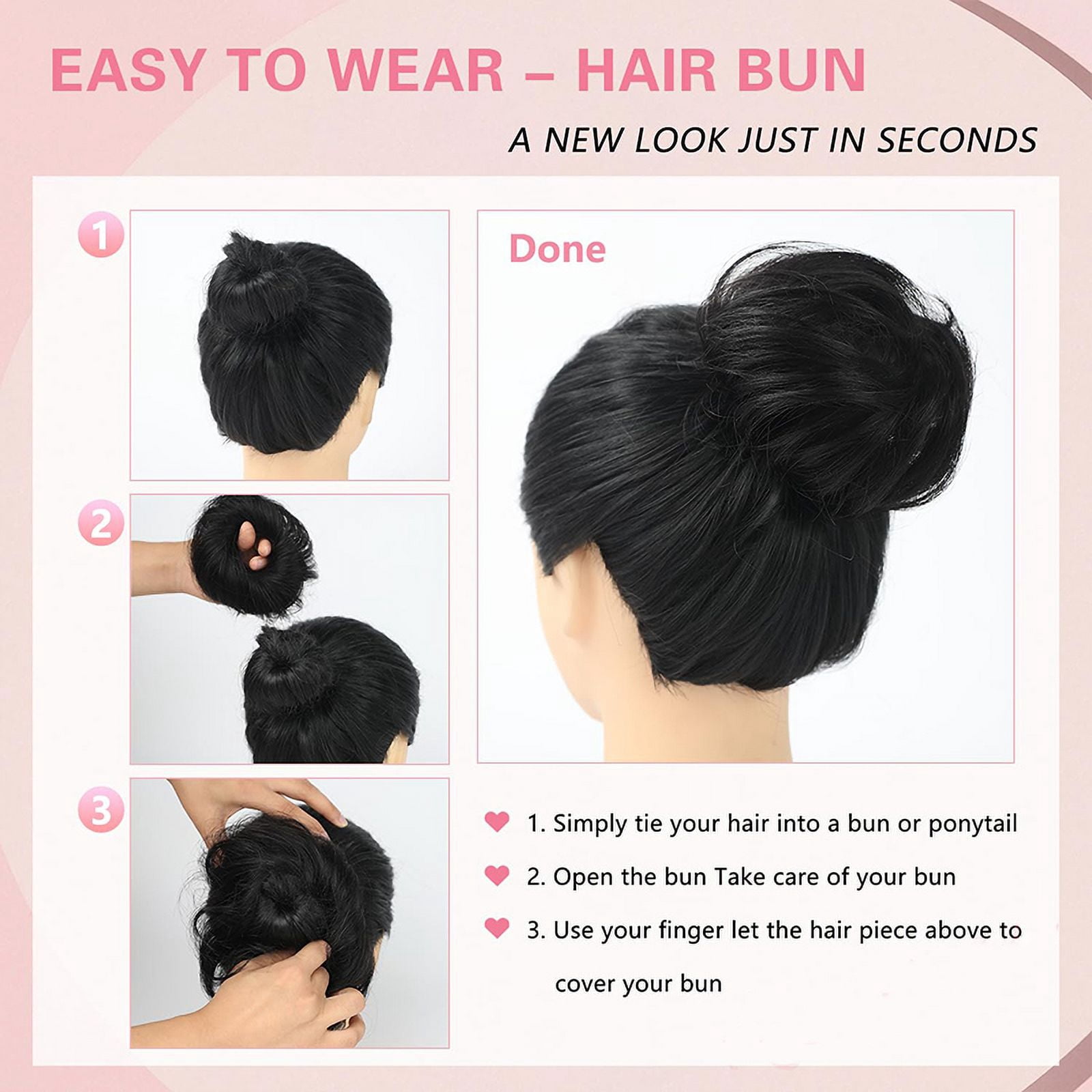 4inch Natural  Black 100% Human Hair Bun Straight Scrunchies Elegant Donut Chignon With Elastic Rubber Band Scrunchy Hairpiece