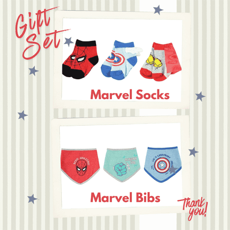 Marvel Baby Bundle 6-Piece Spiderman Hulk Captain America Thor Baby Booties Socks 3-Pack and Baby Bibs 3-Pack Newborn to 12 Months Officially Licensed Gift Set