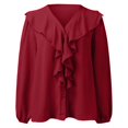 thumbnail image 5 of Summer Blouses for Women Fashion Casual Solid Color V Neck Button Long Sleeve Lace Shirt Blouse Shirts Tops, 5 of 5