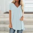 thumbnail image 2 of Patlollav Womens Plus Size Long Shirt Short Sleeve T-Shirt Summer V-Neck Casual Basic Tunic Tops Rollbacks, 2 of 6