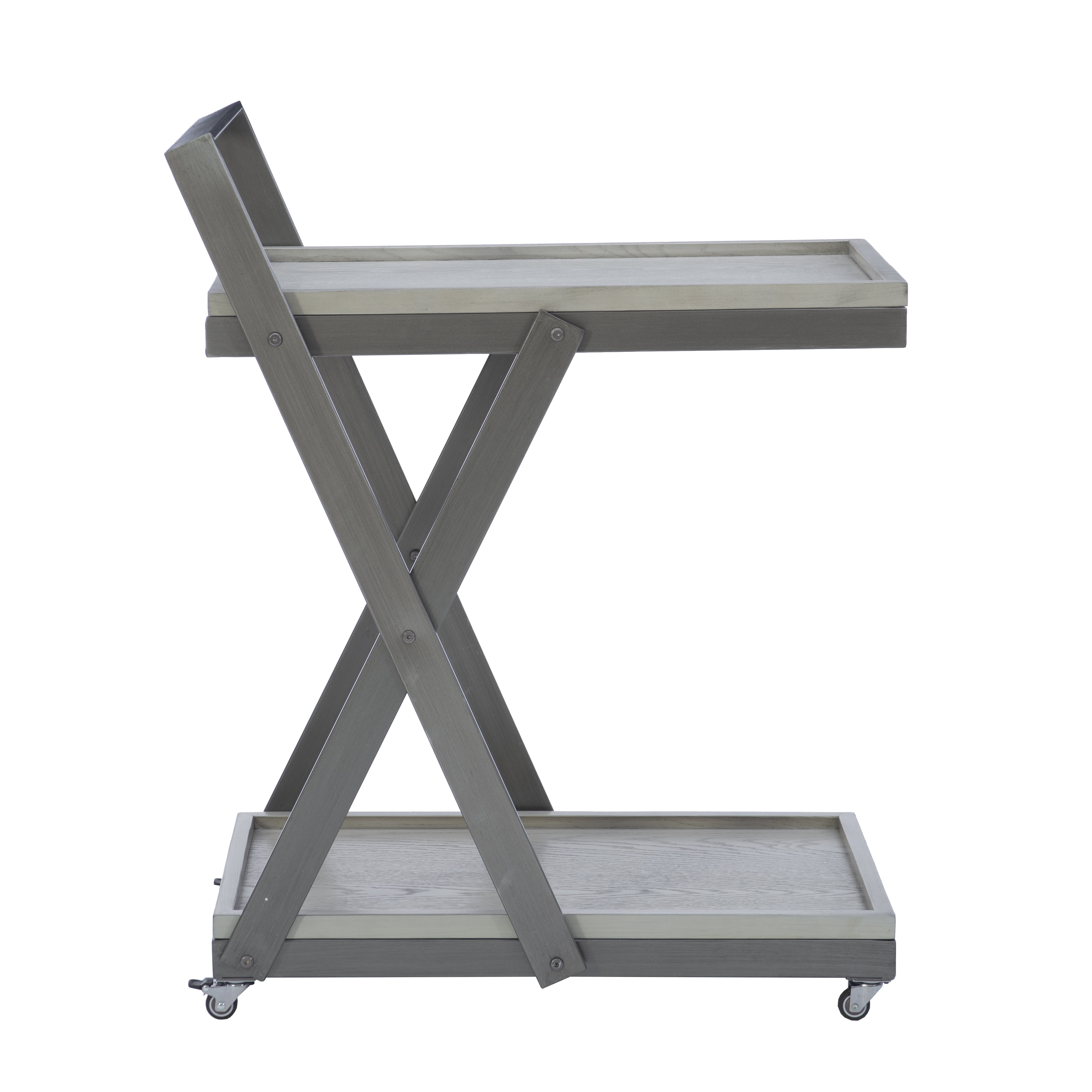 Powell Radnor 2-Tier Rolling Bar Cart, Gray/White