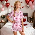 thumbnail image 2 of Toddler Silk Satin Pajamas Set Heart Print Short Sleeve Button Down Shirt Top and Shorts Set Holiday Pjs Toddler Cute Pjs for Girls 4-5 Years, 2 of 4