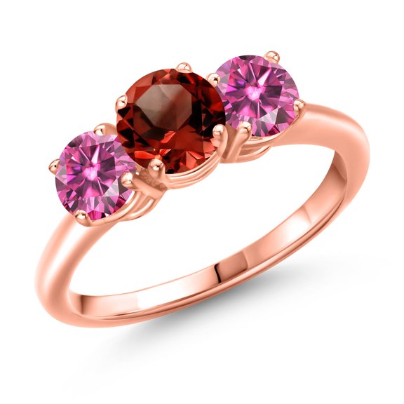 Gem Stone King 18K Rose Gold Plated Silver Red Garnet and Pink Moissanite Engagement Ring for Women | 2.00 Cttw | Round 6MM | Gemstone January Birthstone | Size 7