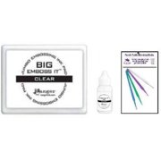 Ranger Jumbo Embossing Bundle - Big Emboss It Clear Jumbo Pad and Clear Reinker with PTP Flash Deals Blending Sticks