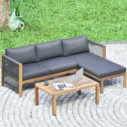 Patiojoy 3 Pieces Patio Wooden Conversation Set w/cushions Outdoor & Indoor sponge