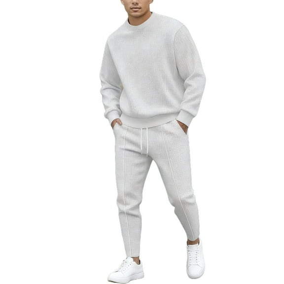 Sweatsuits 2 Piece for Men Casual Sports Long Sleeve Pullover Sweatshirt and Jogger Pant Sets Solid Sweat Suits (XL, White)