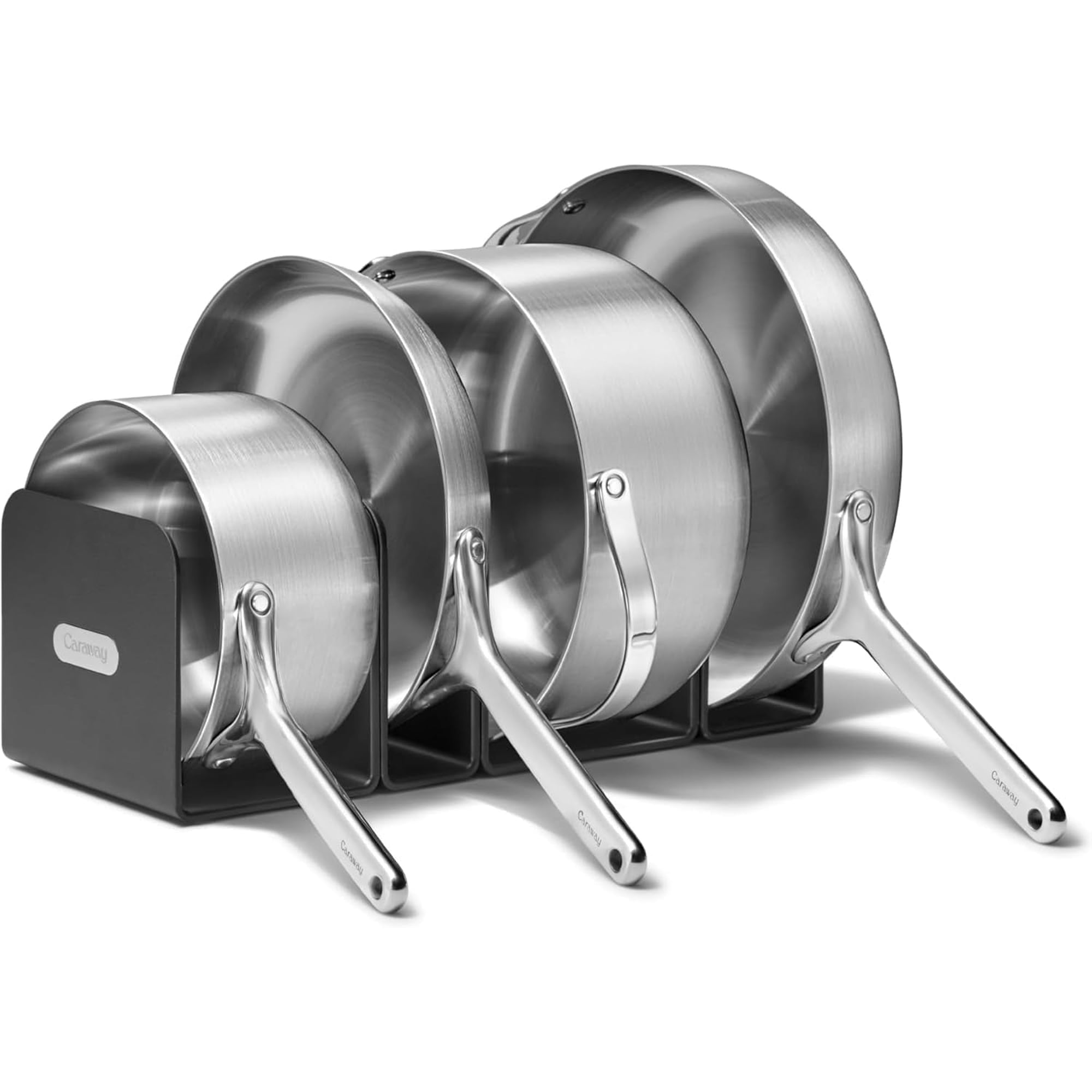 Caraway Stainless Steel Cookware Set – 12 Piece 5-Ply Stainless Steel Pots and Pans Set - Includes Fry Sauce Sauté Pan Dutch Oven and Space-Saving Storage - & Free
