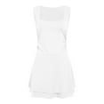 thumbnail image 5 of vigerkar Women's Square Neck Summer Party Flowy Ruffle Hem Ruched Waist Mini Dress White, S, 5 of 6