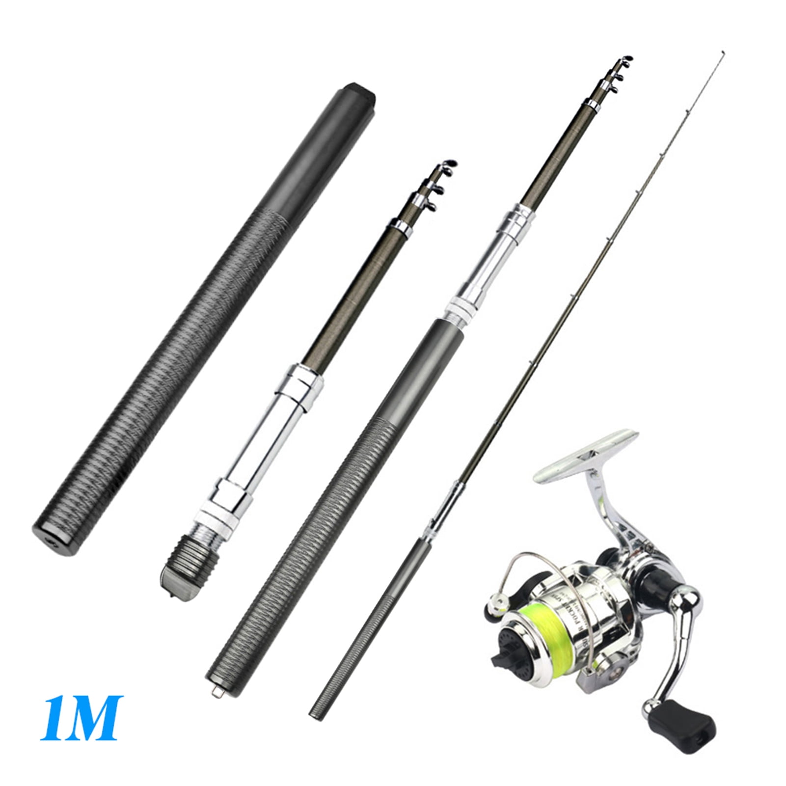 Kit Canne à Pêche Stylo – 1 M, Ultra-compact (20 Cm Plié), Fibre De Carbone/métal, 140 G, Avec Moulinet, 6 Couleurs – Idéal Voyage
