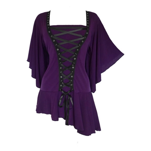 Dare to Wear Alchemy Corset Top: Gothic Steampunk Punk Rock Women's Plus Size Asymmetric Shirt, Amethyst 1x