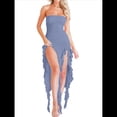 thumbnail image 1 of Vestido de Fiesta Elegante de Verano para Mujer, Sin Tirantes, Tubo, Midi, Ajustado, con Volantes Irregulares y Borlas Azul L, 1 of 7