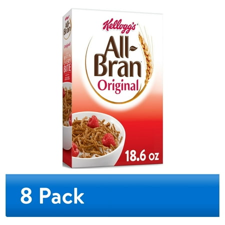 (8 pack) Kellogg's All Bran Breakfast Cereal, 8 Vitamins and Minerals, High Fiber Cereal, Original, 18.6oz Box