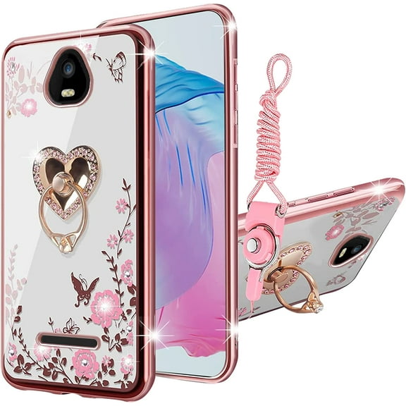 nancheng for Schok Volt SV55 (SV55216) Phone Case with Heart Kickstand Strap Girls Women Shockproof Protective Cover - Rose Butterfly