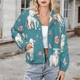 thumbnail image 3 of Jackets for Women Winter Coat Jackets Flannel Stand Collar Jacket(Cute Lambs Pink Flowers Teal Background,Size:S-4XL), 3 of 7