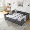 thumbnail image 3 of Queen Size Upholstered Daybed with Drawers and Tufted Button Back, Sofa Bed with Nailhead Trim Waved Arms for Bedroom, Guest Room, Dark Grey, 3 of 10