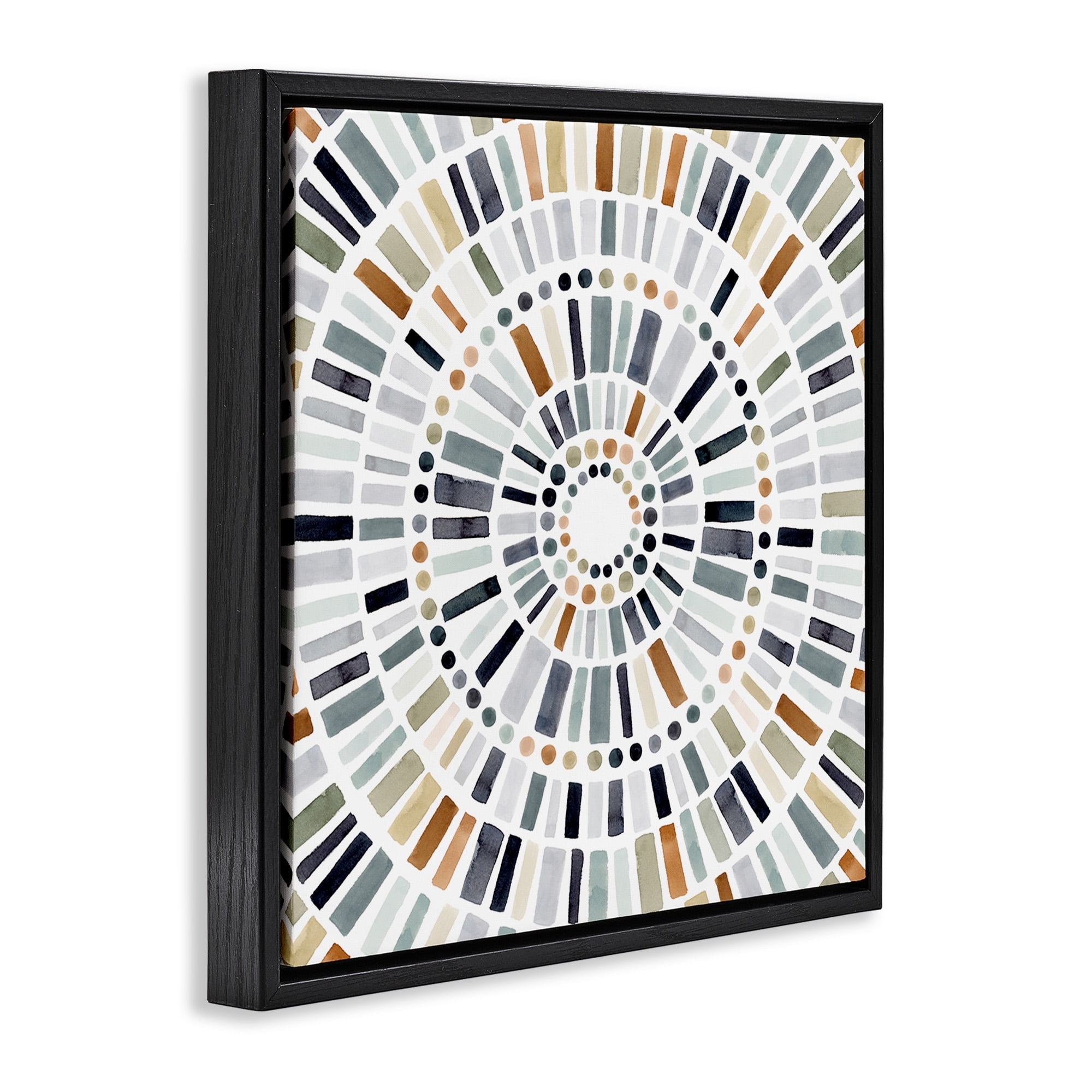 Stupell Industries Abstract Rustic Mosaic Circle Abstract Painting Black Floater Framed Canvas Art Print Wall Art, 25 x 25